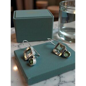 Citrine & Peridot Dangle Earrings – Silver Hooks – Elegant Artisan Design